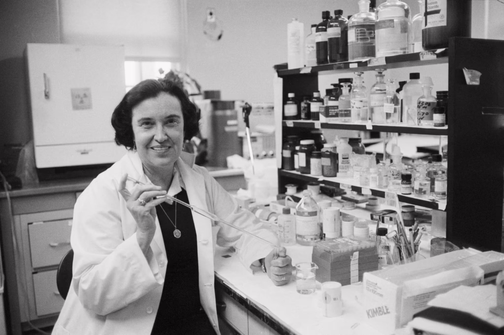 Rosalyn Sussman Yalow at the Bronx Veterans Administration Hospital, shortly after learning she would receive a Nobel Prize