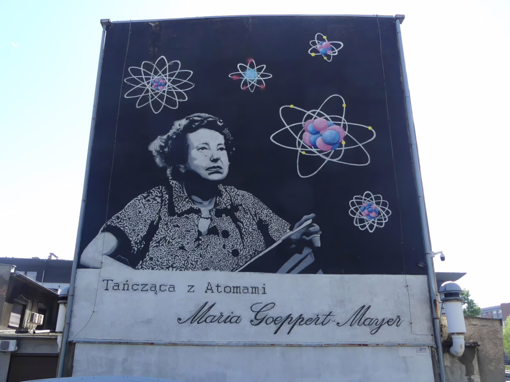 'Dancing with the Atoms' mural of Maria Geoppert Mayer at the University of Silesia