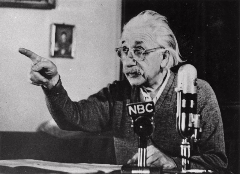 Albert Einstein publicly opposing the development and use of atomic weapons, 1950