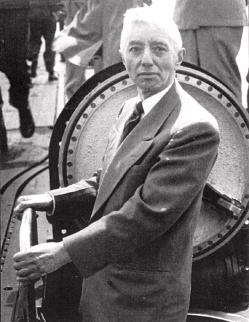 Rear Admiral Hyman G. Rickover inspecting the USS Nautilus, the world's first nuclear-powered submarine, c. 1954