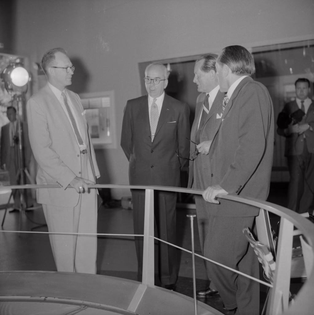 Lewis Strauss at the handover of a nuclear reactor to Switzerland in Geneva, 1955